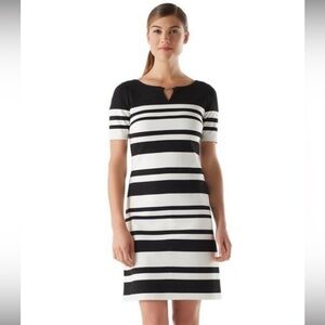 WHITE HOUSE BLACK MARKET ecru & black stripe shift dress size 4 Easter Sunday